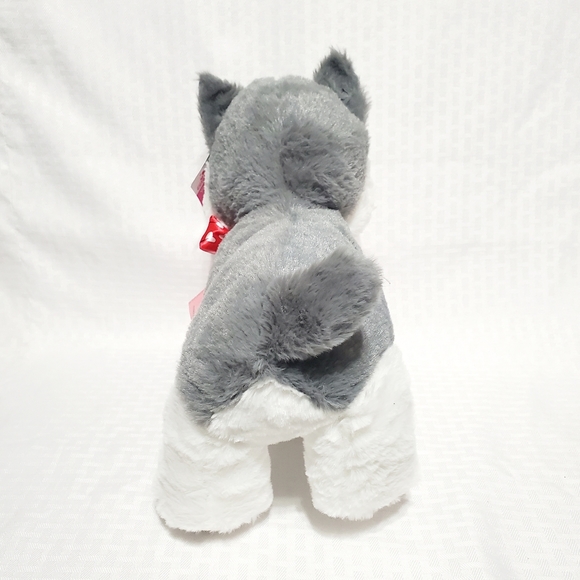 Walmart Hug Fun Siberian Husky Plush Puppy Love Grey Dog Heart Bow Stuffed 12". - Picture 8 of 13